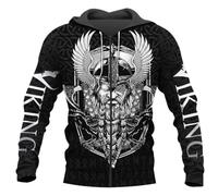 ZFSBRTL Sweat à capuche Viking 3D Odin Warrior Viking Rune Tatouage Pullover, Sweat à capuche unisexe Mythologie nordique décontracté Sweat à capuche décontracté Fermeture éclair Vêtements fermeture