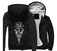 ZFSBRTL Sweat Capuche Peluche pour Homme Polaire avec Fermeture Éclair, Nordic Vegvisir Rune Print Tattoo Sweat-Shirt Vêtements Viking Totem Winter Warm Hooded Jacket,A,XXL