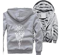 ZFSBRTL Sweat Capuche Peluche pour Homme Polaire avec Fermeture Éclair, Nordic Vegvisir Rune Print Tattoo Sweat-Shirt Vêtements Viking Totem Winter Warm Hooded Jacket,G,L