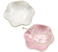 Zfseyuh 2 Pièces Assiette à Bijoux en Porcelaine Plateau Decoratif Plateau en Céramique pour Organisateur de Bijoux Rangement Salle de Bain Coupelle Decorative pour Bijoux, Bagues