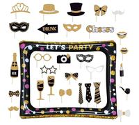 Zfseyuh 30 Pièces Accessoire de Fête Photobooth avec Cadre Photo Gonflable Or Noir Cadre Photobooth Anniversaire Kit Photobooth pour Les fêtes Anniversaires Mariage