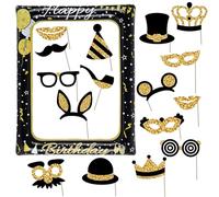 Zfseyuh Cadre Photobooth Anniversaire 17 Pièces Kit Photobooth Or Noir Cadre Photo Gonflable avec Accessoires Photobooth pour Decoration Anniversaire Fêtes Selfie