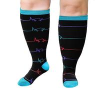 ZFSOCK Bas de Contention Femme Homme: Chaussettes de Contention Compression Grande Taille Gros Mollet 20-30mmhg pour Infirmiere Running Sport Voyage Grossesse 6XL Rythme 1 Paire