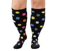 ZFSOCK Bas de Contention Femme Homme: Chaussettes de Contention Compression Grande Taille Gros Mollet 20-30mmhg pour Infirmiere Running Sport Voyage Grossesse 6XL Pois 1 Paire