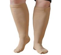 ZFSOCK Bas de Contention Femme Homme: Chaussettes de Contention Compression Grande Taille Gros Mollet 20-30mmhg pour Infirmiere Running Sport Voyage Grossesse S-M Beige 1 Paire