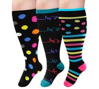 ZFSOCK Bas de Contention Femme Homme: Chaussettes de Contention Compression Grande Taille Gros Mollet 20-30mmhg pour Infirmiere Running Sport Voyage Grossesse 4XL Colorée 3 Paires
