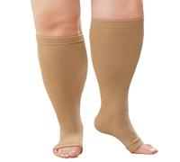 ZFSOCK Bas de Contention Femme Homme: Grande Taille Chaussettes de Contention Compression Bout Ouvert Gros Mollet 20-30mmhg pour Infirmiere Running Sport Voyage Grossesse XXL-7XL Noir Beige 1 Paire