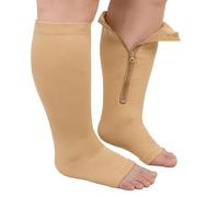 ZFSOCK Bas de Contention Homme Femme: Grande Taille Chaussettes de Compression Zippées Gros Mollet Chaussettes de Médical Bout Ouvert pour Infirmiere Sport Course Varices Grossesse 1 Paire 5XL Beige