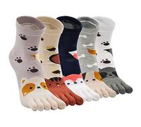 ZFSOCK Chaussettes 5 Doigts Femme: Coton Chaussettes Orteils Séparés Running Chaussette Doigt de Pied Sport Femme Fantaisie Drole Motif à Animaux Chat Chien Taille 36-41 Amis à fourrure-5 Paires
