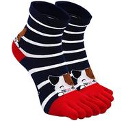 ZFSOCK Chaussettes 5 Doigts Femme Coton Chaussettes Orteils Séparés Running Sport Femme multicolor Fantaisie Drole Motif à Animaux Chat Chien Taille 36-41, Chaton-1 paires