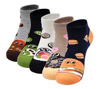 ZFSOCK Chaussettes Femme Coton Fantaisie avec Motif Drôle Sushi Donuts Burger Cake, Socquettes Drôles Colorées Mignonnes Rigolotes Couleur Vive 5 Paire(35-42,Collation)