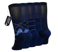 ZFSOCK Chaussettes Hautes Homme en Coton: Chaussettes de Ville Longues Montantes Classique Sans Elastique & Sans Couture et Talon & Pointe Renforcés pour Bureau Travail 5 Paires 43-46 Marine-B