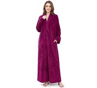 ZFSOCK Robe de Chambre Femme Zippée: Longue Polaire Peignoir Chaud 2 Poches | Enfilage Facile, Confort Enveloppant Jusqu'aux Chevilles, Col et Poignets Doux, Maison, Future Maman, Cadeau de Noël