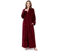 ZFSOCK Robe de Chambre Femme Zippée: Longue Polaire Peignoir Chaud 2 Poches | Enfilage Facile, Confort Enveloppant Jusqu'aux Chevilles, Col et Poignets Doux, Maison, Future Maman, Cadeau de Noël