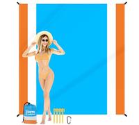 ZFYQ Tapis de Plage 200 x 210 cm avec 4 piquets Fixes pour Pique-niques de Plage, Camping, Pique-niques et Autres activités de Plein air