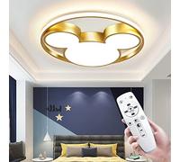 ZGAYIME Cartoon Mouse LED Plafonnier Acrylique Dimmable Plafonnier Avec Télécommande Gradation En Continu Mignon Moderne Plafond Encastré Éclairage Pour Enfants Garçons Filles Chambre (Or)