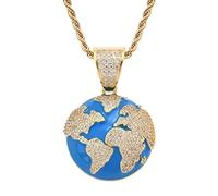 ZGBQHQN Fashion hip hop populaire européen et américain Blue Earth Metal Pendant Collier Creative Design Men's Rock Party Bielry-Gold