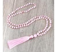 ZGBQHQN Quartz rose 108 perles collier mode femme 6 mm en pierre naturelle cycal collier long colliers méditation yoga spirit bijoux cadeau