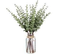 ZGBQHQN Vierena 17,5 "tiges d'eucalyptus artificielles en Vase en Verre avec Une Fausse Eau, Fausse Plante Eucalyptus Laisse des graines Blanches pour la pièce maîtresse de Table décorations de