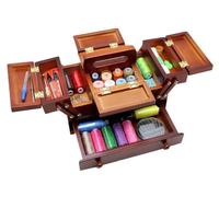 ZGCrumphant Boîte à Coudre en Bois Naturel, Fil Polyester, Organisateur de Patch Tricot, boîte Rangement, étui Couture avec Accessoires Coffret en Bois