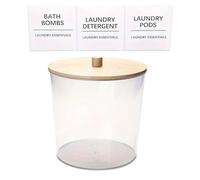 ZGCrumphant Conteneur pour capsules de lessive Grand récipient à linge transparent for organiser le , pots distributeurs en plastique avec 3 couvercles bambou et étiquettes(Clear 1pcs)