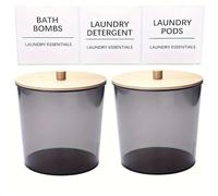 ZGCrumphant Conteneur pour capsules de lessive Grand récipient à linge transparent for organiser le , pots distributeurs en plastique avec 3 couvercles bambou et étiquettes(Gray 2pcs)
