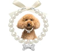 ZGCrumphant Pearl Necklace for DogsWhite Diamond Crystal Bling Rhinestones Bone Cat Collar Jewelry Girl for XS S Small Puppy Kitten Pet Dog Dog Pearls Necklace Jewelry