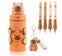 ZGCXRTO Capybara Trousse à Crayons, Stylo à Bille Effaçable Capybara (0.5mm Bleu), Orte-clés Capybaras, Figurine d'animal Capybaras, Silicone Porte-Crayons, Stylos Rétractables (Marron)