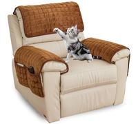 ZGDDPZA Housse D'accoudoir De Canapé,Flanelle épaissie Housse D'appui-tête Housse de Fauteuil Relax Inclinable Antidérapante avec Poches Matelassée Housse de Protection (Café,1 Place 3PCS)