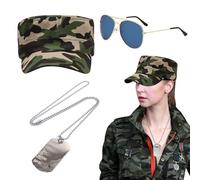 ZGDEIWGF 1 Casquette De Baseball Plate Camouflage, 1 Paire De Lunettes De Soleil, 1 Plaque D'Identité Pour Chien, Accessoires De Costume De Camouflage, Les Soirées À Thème.