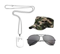 ZGDEIWGF 1 Chapeau De Camouflage, 1 Lunettes De Soleil Et 1 Collier, Équipement D'Extérieur, Chapeaux Réglables, Accessoires De Cosplay, Accessoires De Costumes