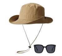 ZGDEIWGF 1 chapeau de pêcheur, 1 paire de lunettes de soleil, chapeau de soleil pour homme, chapeau d'alpinisme, chapeau de pêche, chapeau tropical pour homme, kaki, 30-40