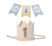 ZGDEIWGF 1 couronne de 1er anniversaire et 1 drapeau bleu, accessoires photo, bannière décorative, bannière de fête, fournitures de fête, décoration de scène de fête, décorations de fête.