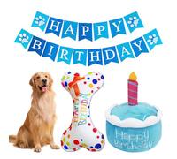 ZGDEIWGF 1 jouet en peluche, 1 os en peluche, 1 bannière d'empreintes de pattes, jouet vocal, kit de fête d'anniversaire pour animaux de compagnie, poupée résistante aux morsures