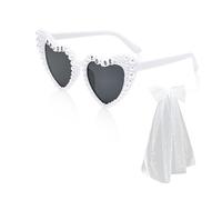 ZGDEIWGF 1 Lunettes de soleil de mariée blanches, 1 Épingle à cheveux blanche, Lunettes de soleil en perles, Enterrement de vie de jeune fille