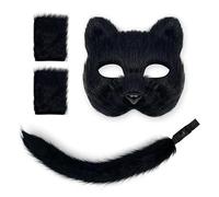 ZGDEIWGF 1 masque, 1 paire de poignets, 1 queue, masque de bête, queue de bête, masque en fourrure, queue de renard bête, queue de fourrure