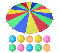 ZGDEIWGF 1 Morceau de Parapluie Arc-en-Ciel et 10 Morceaux de Boules océaniques, Jouets de Parachute pour Enfants, Jouets de Trampoline, matériel pédagogique pour l'éducation préscolaire des Enfants