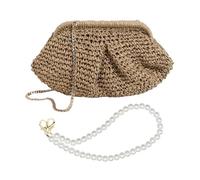 ZGDEIWGF 1 morceau de sac en paille avec chaîne, 1 morceau de sac en chaîne de perles, sac à boulettes tissé, pochette, sac en paille de vacances, sac de plage d'été, sac tissé de grande capacité