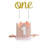 ZGDEIWGF 1 pièce de couronne de 1 an et 1 pièce d'insert d'anniversaire de 1 an, décorations de fête pour enfants, fournitures de fête, joli chapeau de couronne