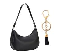 ZGDEIWGF 1 sac à aisselles noir, 1 pendentif pompon, sac à bandoulière en forme de croissant, sac à main tendance, sac à bandoulière léger, sac de banlieue décontracté.