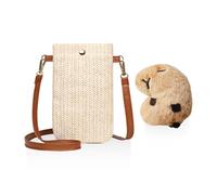 ZGDEIWGF 1 sac à bandoulière blanc, 1 pendentif capybara, sac à bandoulière à fermoir magnétique, sac à bandoulière à longue sangle, sac de téléphone vertical tissé, sac latéral pour femme