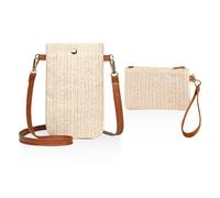 ZGDEIWGF 1 sac bandoulière en paille, 1 porte-monnaie en paille, sac bandoulière à boucle magnétique, sac bandoulière longue bandoulière, sac vertical pour téléphone portable, sac de banlieue simple