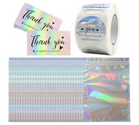 ZGDEIWGF 100 Cartes De Remerciement, Équipées De 500 Autocollants De Remerciement Et 30 Sacs Ziplock, Sacs d'emballage en Plastique, Autocollants De Scellage, Accessoires d'emballage Cadeau