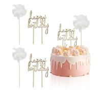 ZGDEIWGF 2 Ensembles D'Autocollants Joyeux Anniversaire En Dentelle, Drapeaux D'Anniversaire En Bois, Décorations De Gâteaux De Cuisson, Autocollants Sucrés, Décorations De Gâteaux De Fête