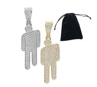 ZGDEIWGF 2 pendentifs hip-hop avec tête inclinée, 1 sac de rangement, collier hip-hop avec zircon plein, collier avec pendentif tête inclinée, cadeau de bijoux, taille unique