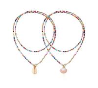 ZGDEIWGF 2 pièces collier de perles colorées, collier de coquillages de perles, collier de style bohème, tour de cou de perles de riz colorées, accessoires de bijoux pour femmes
