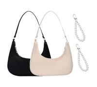 ZGDEIWGF 2 sacs à bandoulière uni, 2 boucles de perles, sac à aisselles pour femme, sac tendance en toile, sac à boulettes, sac décontracté, Noir , Taille unique