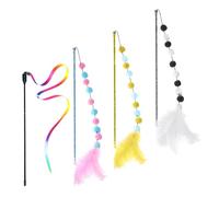 ZGDEIWGF 3 Morceaux De Bâtons De Chat en Plumes, 1 Morceau De Bâton Drôle De Chat en Sangle, Jouets pour Chaton, Jouets pour Chat Chaton D'Intérieur, Jouets pour Chat en Bâton De Plumes