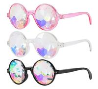 ZGDEIWGF 3 pièces verres mosaïque à facettes, verres de carnaval, lunettes de soleil festival, accessoires festival, verres kaléidoscope