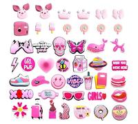 ZGDEIWGF 47 Pièces De Boucles De Chaussures Roses, Différents Styles De Fleurs De Chaussures, Boucles De Chaussures En Caoutchouc Souple Bricolage, Accessoires De Décoration De Chaussures